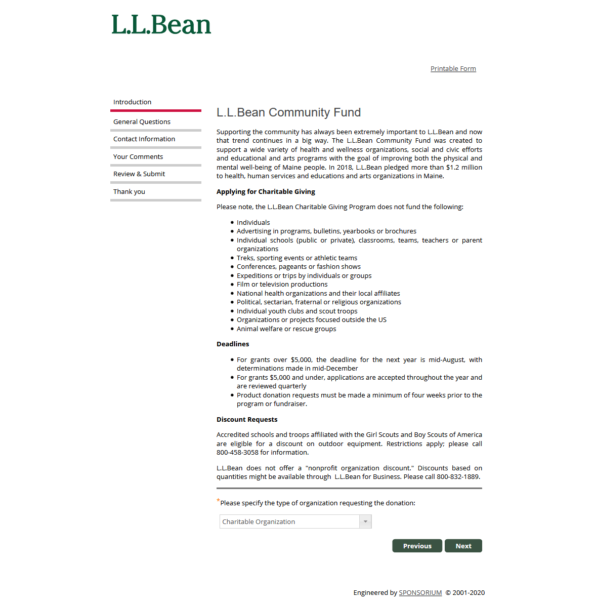 
                L.L.Bean Form Page - https://www.llbean.com/