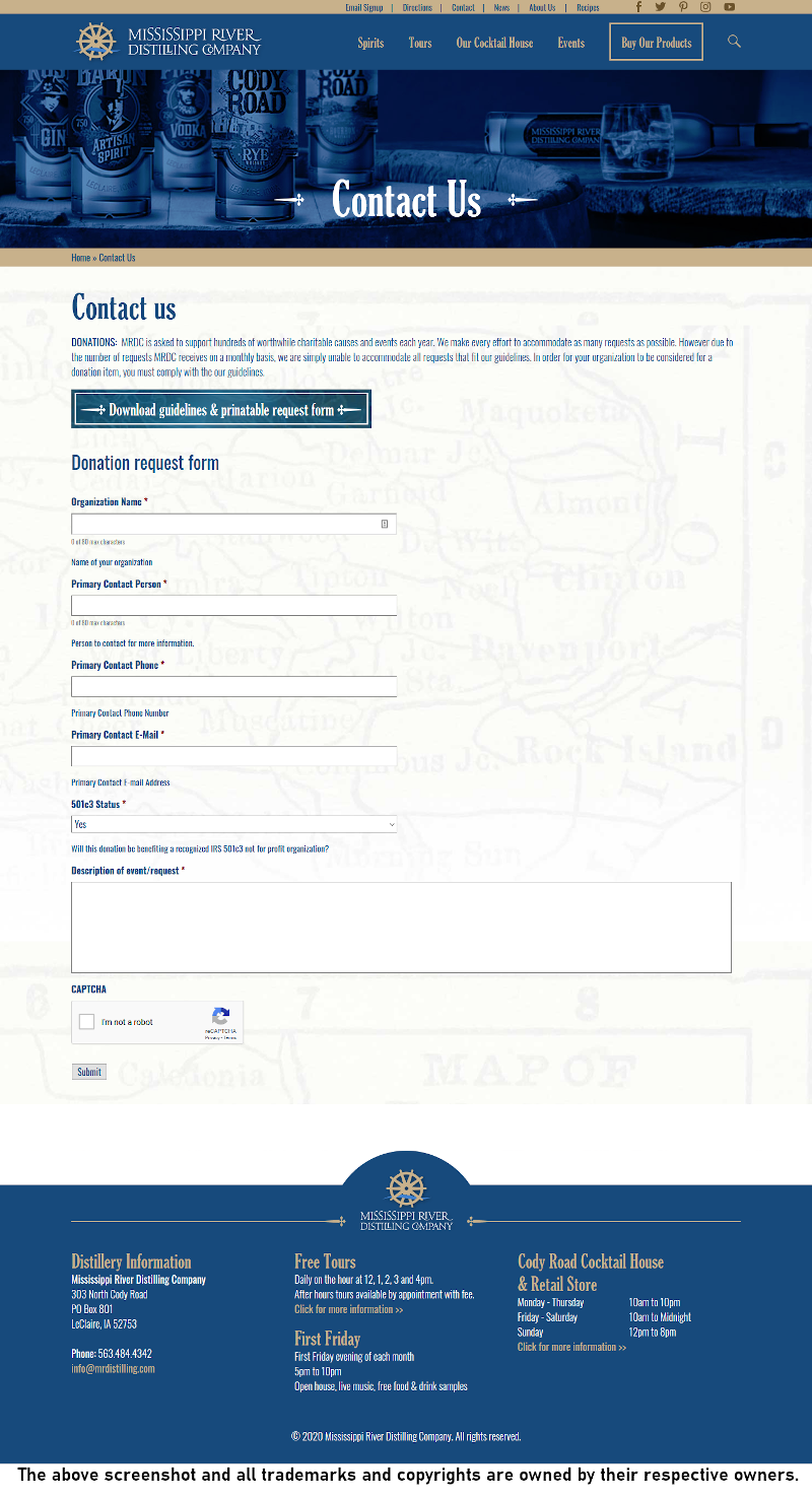 
                Mississippi RiverDistilling Company Form Page - https://www.mrdistilling.com/