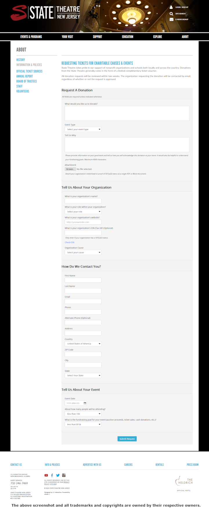 
                State Theatre New Jersey donation info and form - https://www.stnj.org/