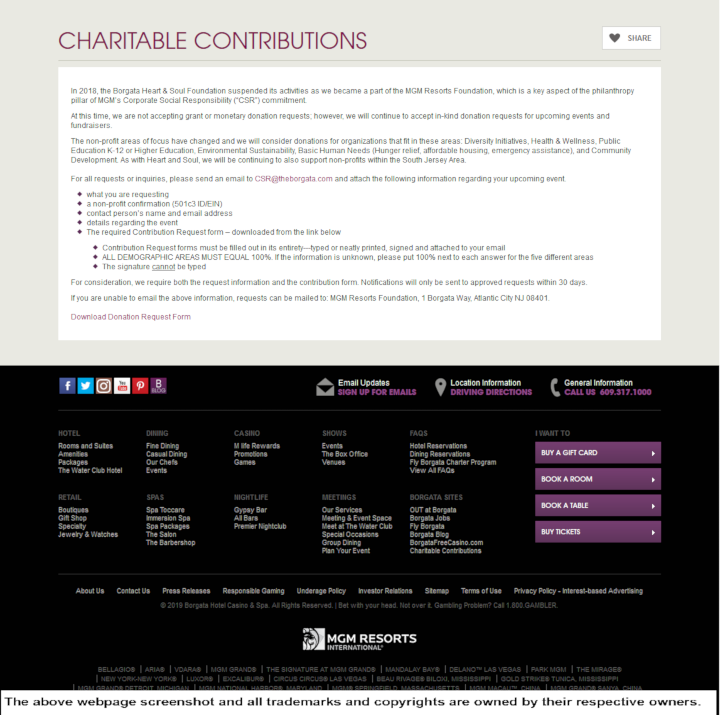 
                Borgata Hotel Casino & Spa donation info and form. http://www.theborgata.com