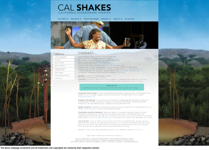 
                California Shakespeare Theater donation info and form. http://www.calshakes.org