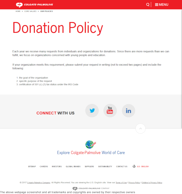 
                Colgate donation info and form. http://www.colgate.com
