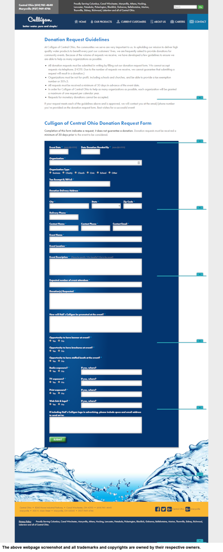 
                Culligan of Central Ohio donation info and form. hhttp://culliganwatercolumbus.com