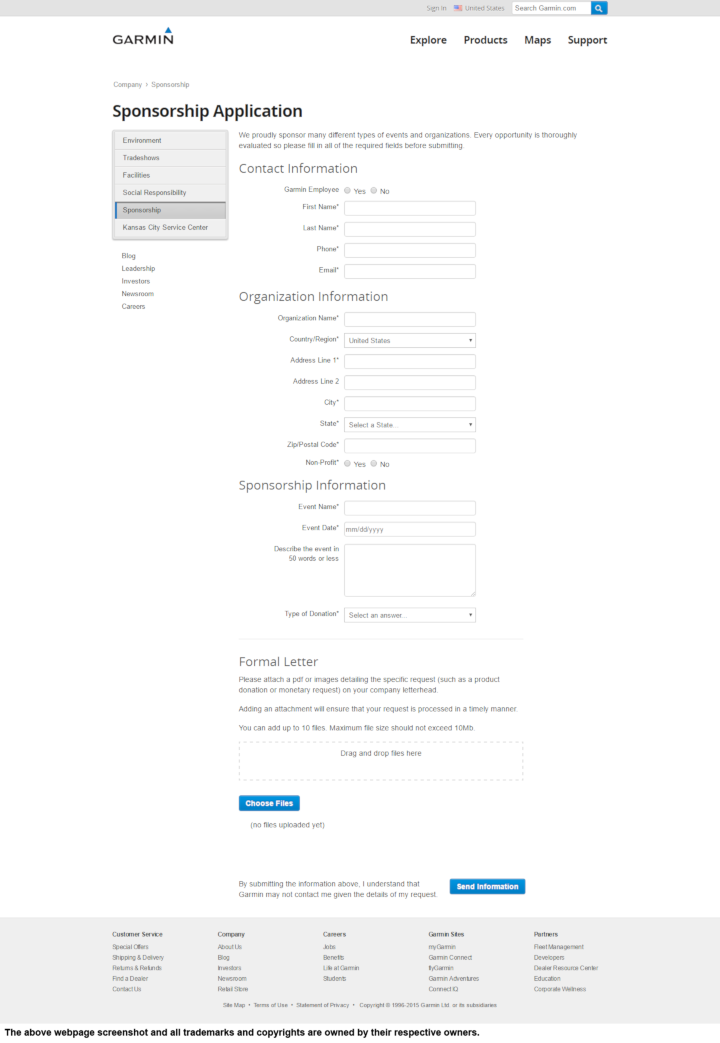 
                Garmin donation info and form. http://www.garmin.com