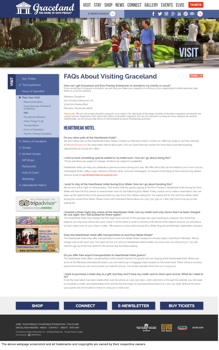 
                Graceland donation info and form. https://www.graceland.com