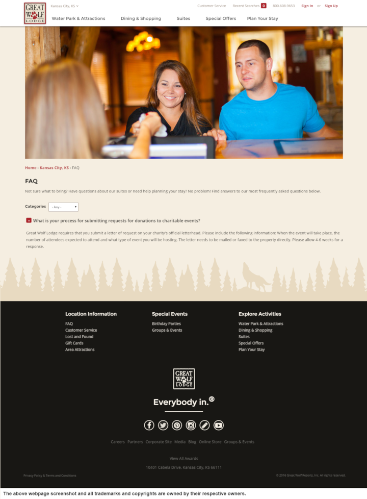 
                Great Wolf Lodge donation info and form. http://www.greatwolf.com