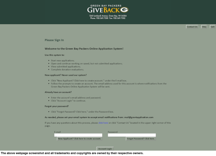 
                Green Bay Packers donation info and form. http://www.packers.com
