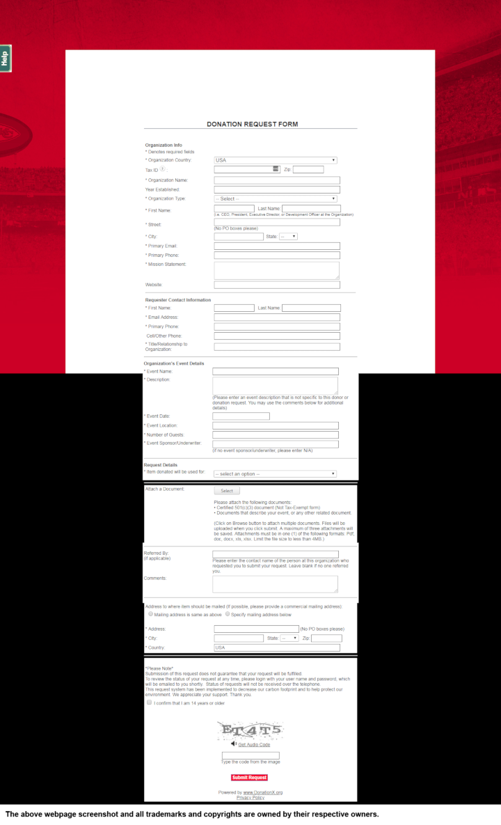 
                Kansas City Chiefs donation info and form. http://www.kcchiefs.com