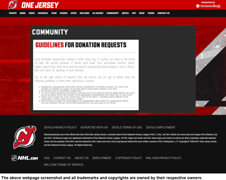 
                New Jersey Devils donation info and form. http://devils.nhl.com