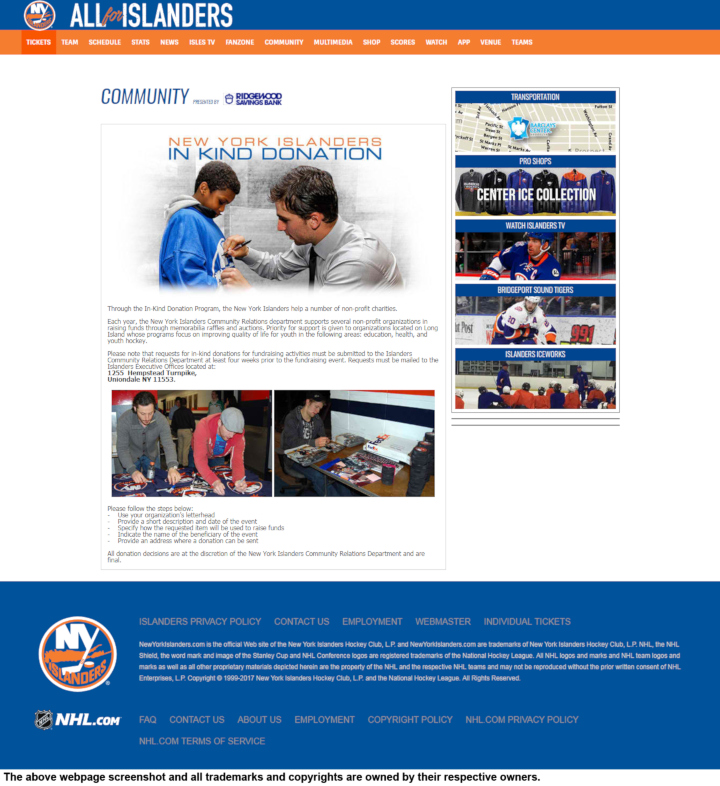 
                New York Islanders donation info and form. http://islanders.nhl.com