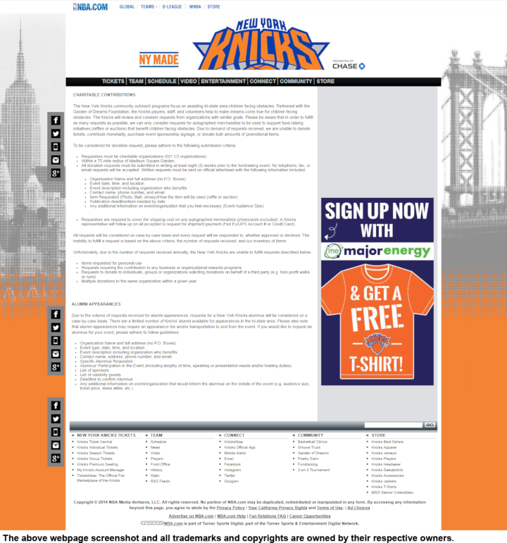 
                New York Knicks donation info and form. http://www.nba.com/knicks