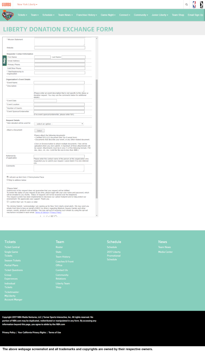 
                New York Liberty donation info and form. http://liberty.wnba.com