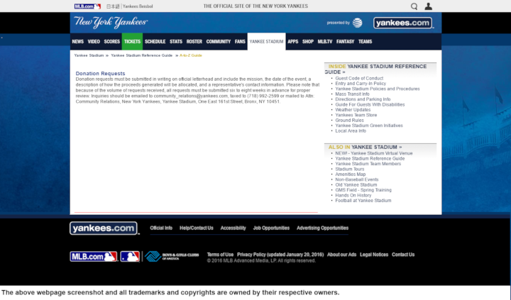 
                New York Yankees donation info and form. http://newyork.yankees.mlb.com