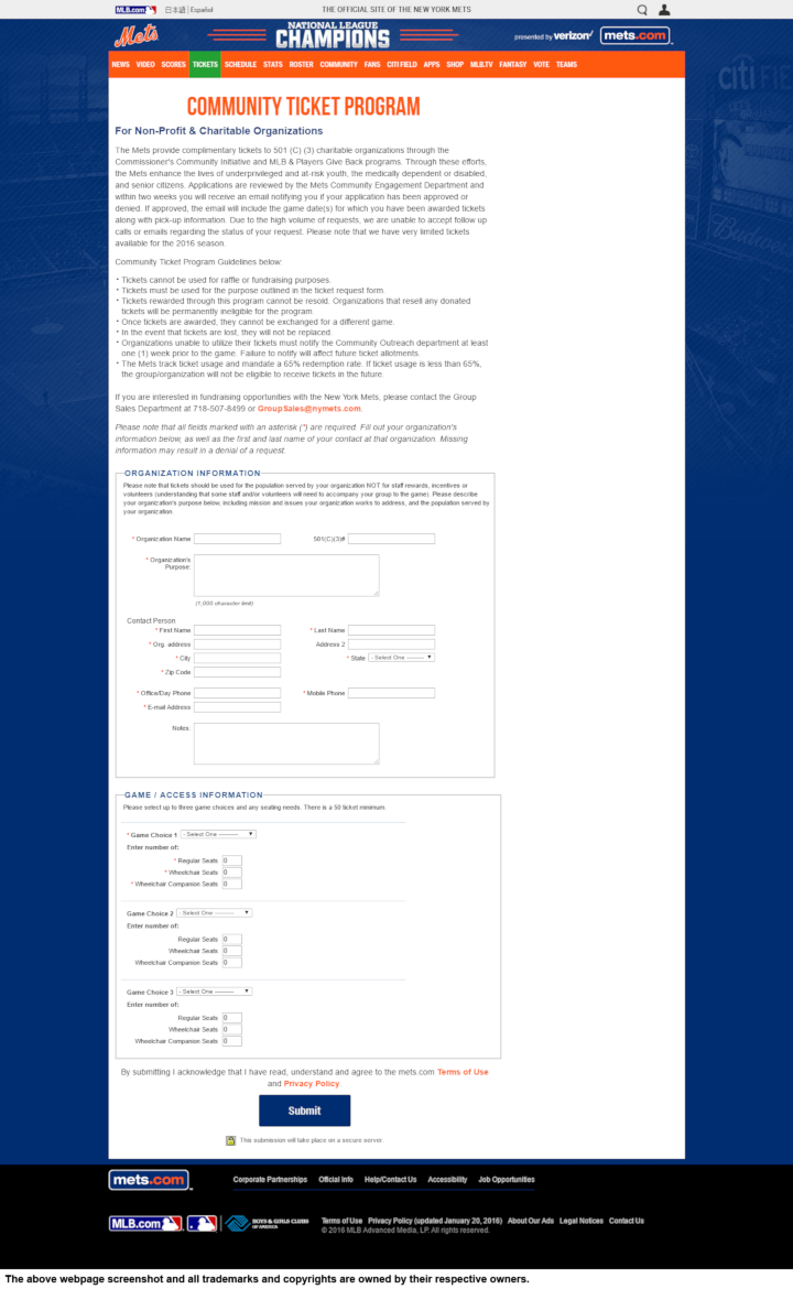 
                New York Mets donation info and form. http://newyork.mets.mlb.com