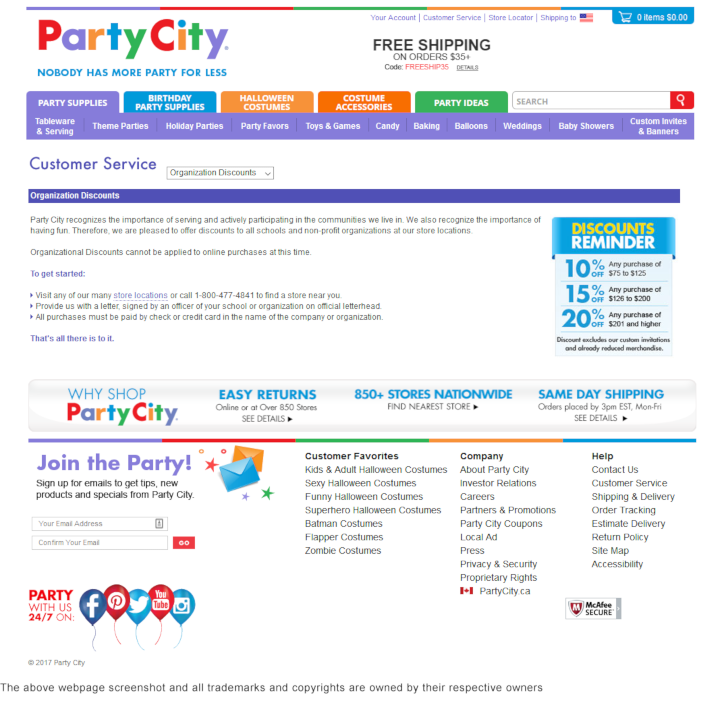 
                Party City  donation info and form. http://www.partycity.com