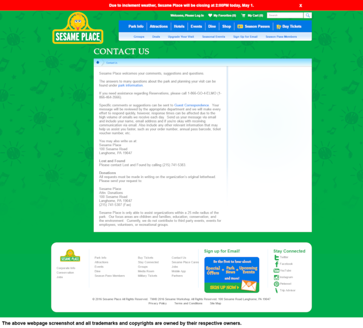 
                Sesame Place donation info and form. http://sesameplace.com