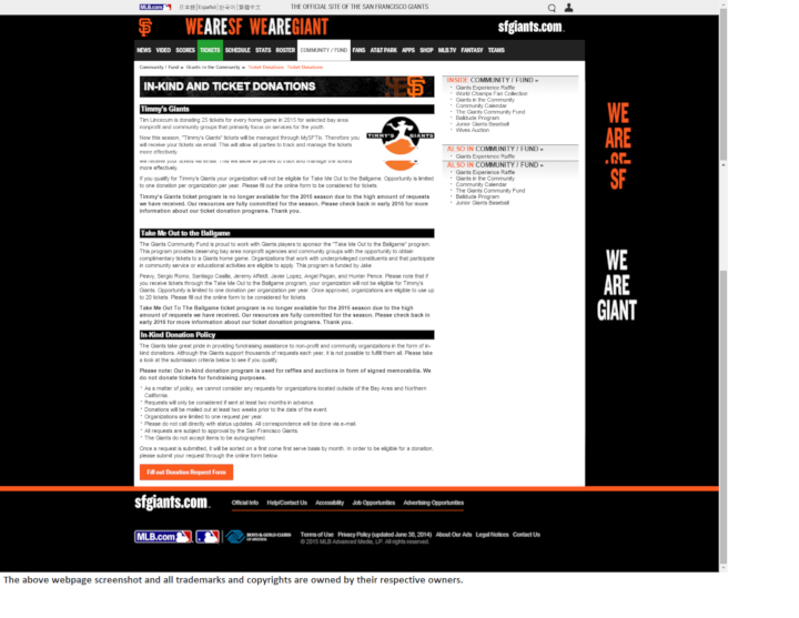 
                San Francisco Giants donation info and form. http://sanfrancisco.giants.mlb.com