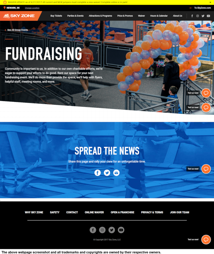 
                Sky Zone Newark donation info and form. https://www.skyzone.com/newark